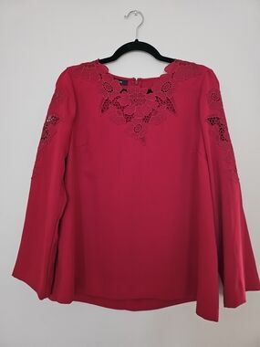 Alfani Women's Red Lace-Trim Long Sleeve Top
